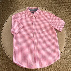 Chaps Pink Casual Short Sleeve Button Down Shirt Classic Gingham (Size M)